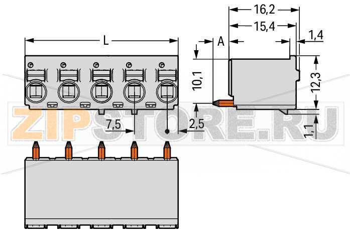 1-conductor THR female header; 1.4 mm O solder pin; прямые; 2,5 мм?; Шаг контактов 7,5 мм; 5-пол.; светло-серые Wago 2092-3175/200-000 