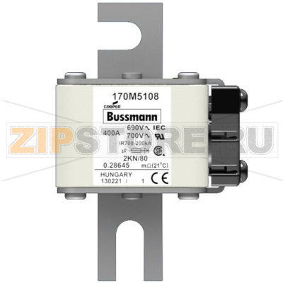 Предохранитель, 400 A, AC 690 В, size 2, 59x77x108 мм, aR, IEC Eaton FUSE 400A 690V 2KN/80 AR 
