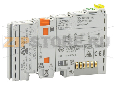 Модуль, 4 дискретных входа; тока; 3 мс; светло-серые Wago 750-402 