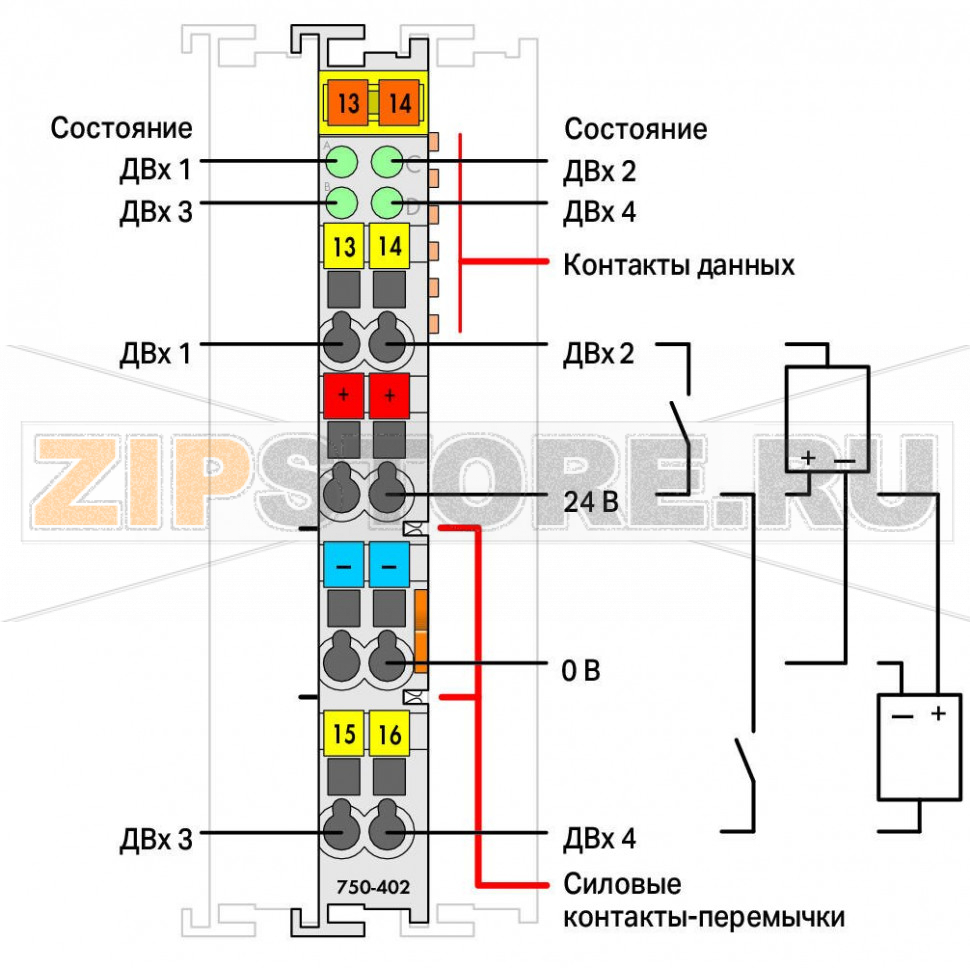 Модуль, 4 дискретных входа; тока; 3 мс; светло-серые Wago 750-402 