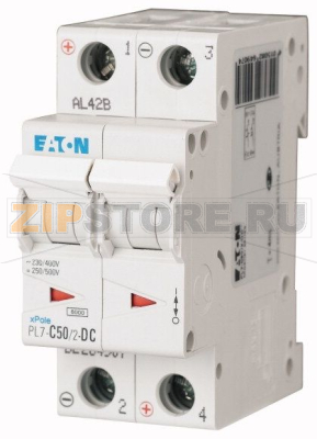 Выключатель автоматический 50А, кривая откл. C, 2 полюса, откл. способ. 6 кА Eaton PL7-C50/2-DC 