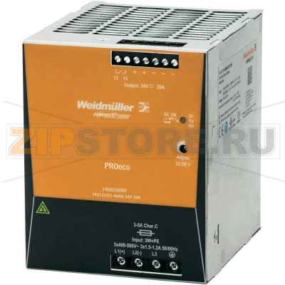 Блок питания на DIN-рейку 24 В, 20 А, 480 Вт Weidmüller PRO ECO3 