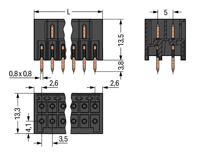 MCS MINI HD Вилка THT, 2-рядн.; 0.8 x 0.8 mm solder pin; прямые; 100% защита от неправильного подсоединения; Шаг контактов 3,5 мм; 2 x 12-полюсов; черные Wago 713-1412 Корпус вилок отливается из изоляционного материала, пригодного для пайки оплавлением припоя без использования свинцаРазделенные разъемы выводов предотвращают повреждения и обеспечивают вилкам защиту от касания в неподсоединенном состоянии100% защита от неправильного подсоединенияВозможны варианты кодировки...