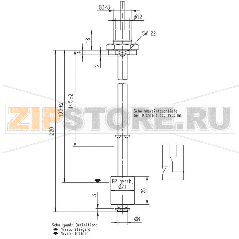 Переключатель поплавковый 48 В/AC/DC, 0.5 А, IP67, 1 шт Elobau 221B1310 