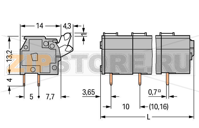 PCB terminal block; push-button; 2.5 mm; Pin spacing 10/10.16 mm; 2-pole; suitable for Ex-e applications; CAGE CLAMP®; commoning option; 2,50 mm; light gray Wago 255-602/000-009/999-950 Клеммные колодки с зажимами CAGE CLAMP®, монтаж с помощью нажимных кнопокУстановите шаг контактов в мм или дюймах либо сжав клеммные колодки плотнее, либо разделяя ихИдеальны для монтажа в полевых условиях благодаря простоте использования при помощи нажимных кнопокУдобный монтаж без использования инструментов...