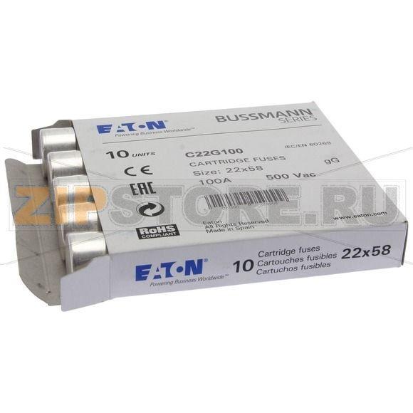 Предохранитель, 100 A, AC 500 В, 120 кА, 22x58 мм, gL/gG, IEC Eaton CYLINDRICAL FUSE 22x58 100A 