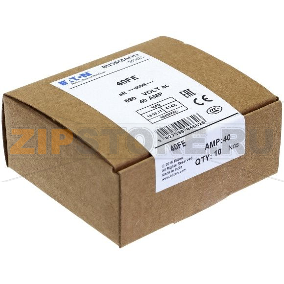 Предохранитель, 40 A, AC 690 В, DC 500 В, 200 кА, BS88, 19x77 мм, aR, BS Eaton 40A 690V AC TYPE T 