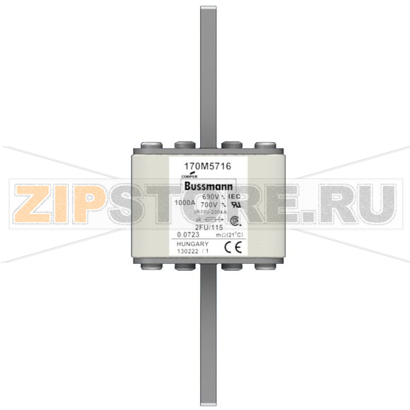 Предохранитель, 1000 A, AC 690 В, 200 кА, size 2, 61x77x135 мм, aR, IEC UL Eaton FUSE 1000A 69 