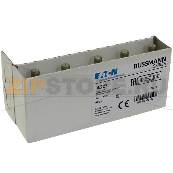Предохранитель, 4 A, AC 500 В, 50 кА, D2, gL/gG, IEC с задержкой Eaton FUSE-D2 4A T GL/GG 500VAC E 