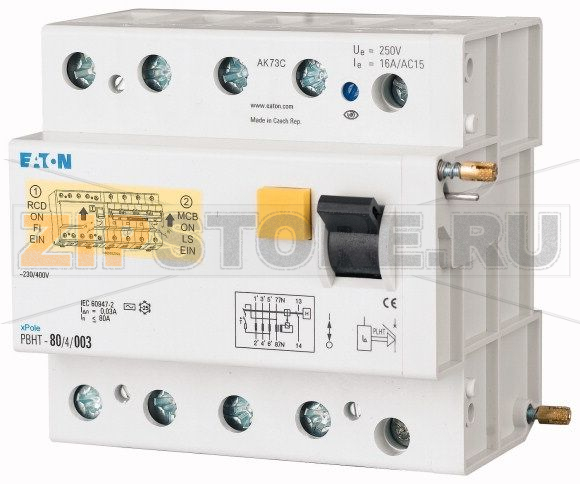 Блок УЗО для PLHT, 125А, 0,5 А, 4 полюса, тип АС Eaton PBHT-125/4/05 