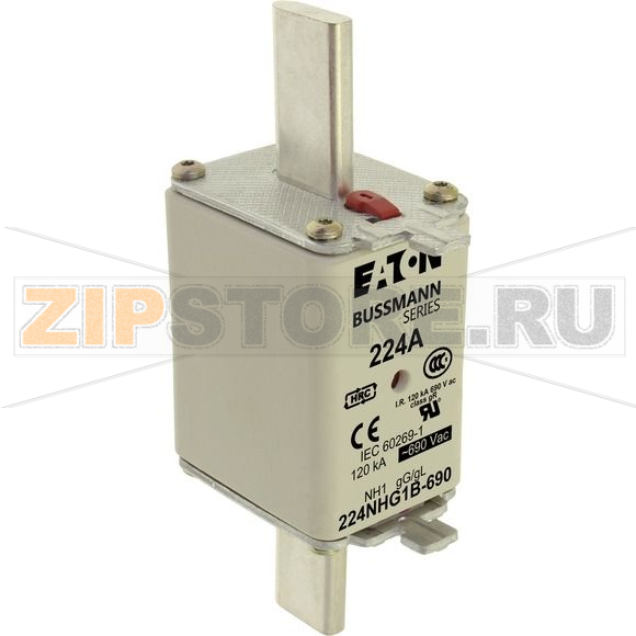Предохранитель, 224 A, AC 690 В, 120 кА, NH1, gL/gG, IEC Eaton NH FUSE 224AMP 690V gG SIZE 1 DUAL I 