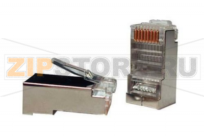 Hyperline PLUG-8P8C-U-C5-SH-100 Разъем RJ-45(8P8C) под витую пару, категория 5e (50 µ&#039;&#039;/ 50 микродюймов), экранированный, универсальный (для одножильного и многожильного кабеля) (100 шт) 