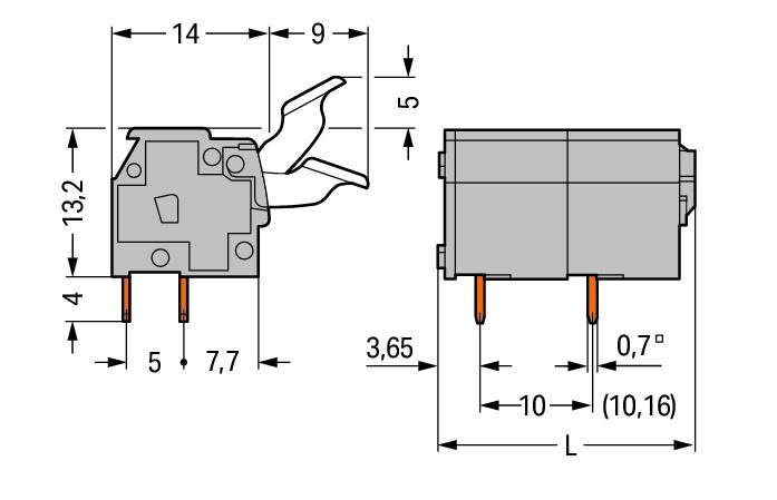 PCB terminal block; push-button; 2.5 mm; Pin spacing 10/10.16 mm; 2-pole; suitable for Ex-e applications; CAGE CLAMP®; commoning option; 2,50 mm; light gray Wago 255-602/333-009/999-950 Клеммные колодки с зажимами CAGE CLAMP®, монтаж с помощью нажимных кнопокУстановите шаг контактов в мм или дюймах либо сжав клеммные колодки плотнее, либо разделяя ихИдеальны для монтажа в полевых условиях благодаря простоте использования при помощи нажимных кнопокУдобный монтаж без использования инструментов...