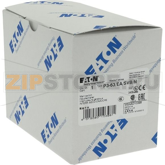 Выключатели главные, P3, 63 A, 3-полюсн. + N Eaton P3-63/EA/SVB/N 