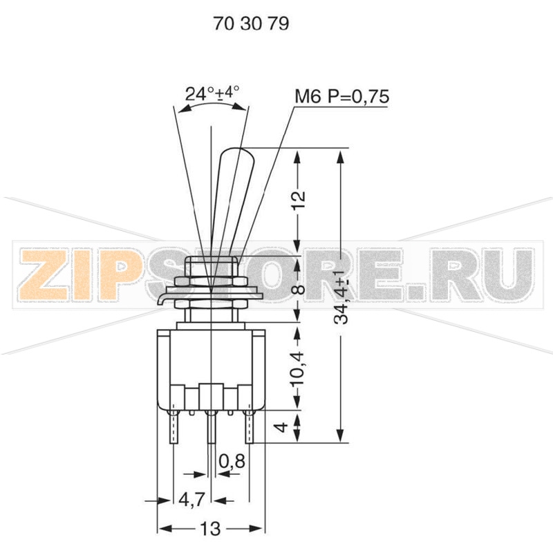 Тумблер 125 В/AC, 6 А, 2 x вкл/вкл, 1 шт Miyama MS 500-BC-F 