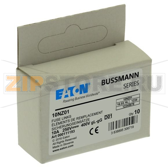 Предохранитель, 10 A, AC 400 В, 50 кА, D01, gL/gG, IEC с задержкой Eaton FUSE-D01 10A T GL/GG 400V 