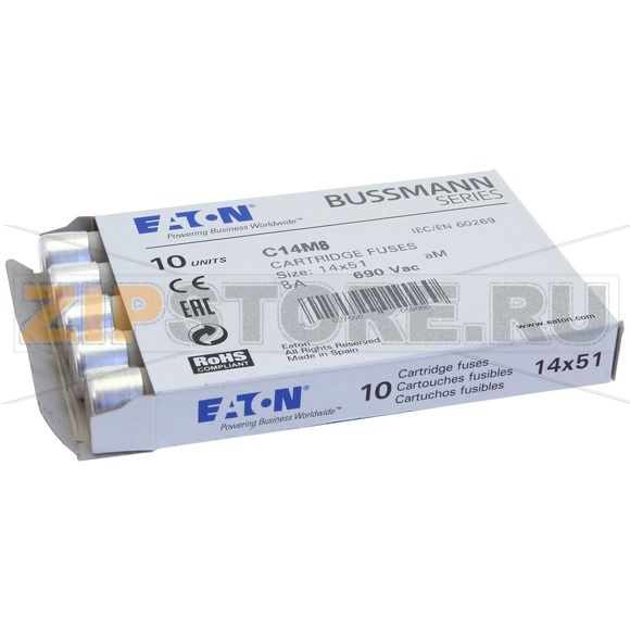 Предохранитель, 8 A, AC 690 В, 80 кА, 14x51 мм, aM, IEC Eaton CYLINDRICAL FUSE 14x51 8A AM 690V 