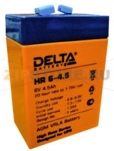 Delta HR 6–4.5 Свинцово-кислотный аккумулятор (АКБ) Delta HR 6–4.5: Напряжение - 6 В; Емкость - 4,5 Ач; Габариты: 70 мм x 48 мм x 108 мм, Вес: 0,85 кгТехнология аккумулятора: AGM VRLA Battery