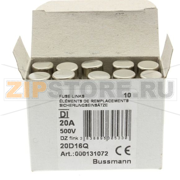 Предохранитель, 20 A, AC 500 В, 50 кА, D1, 13.2x6 мм, gR, IEC быстродействующий Eaton FUSE 20A D 