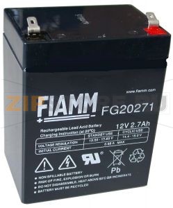 FIAMM FG 20271 Герметичные необслуживаемые аккумуляторы (АКБ) FIAMM FG 20271 Напряжение - 12 В; Емкость - 2,7 Ач; Габариты: длина 79 мм, ширина 56 мм, высота 99 мм, вес: 1,1 кг
