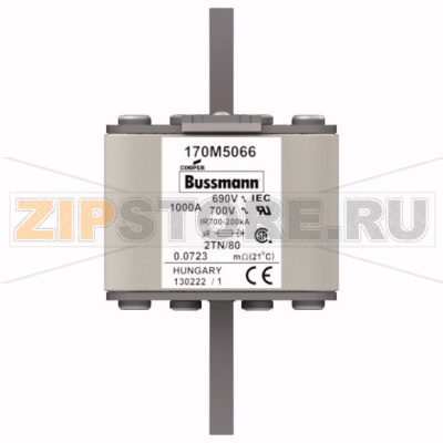 Предохранитель, 1000 A, AC 690 В, 200 кА, 2, 61x75x108 мм, aR, DIN, IEC Eaton FUSE 1000A 690V 2 