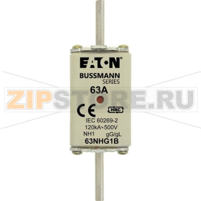 Предохранитель, 63 A, AC 500 В, 120 кА, NH1, gL/gG, IEC Eaton NH FUSE 63AMP 500V gG SIZE 1 