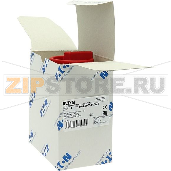 Выключатели главные, T0, 20 A, монтаж на поверхность, 4 модуль, 6-полюсн Eaton T0-4-8903/I1/SVB 