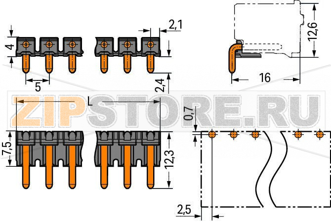 Штекерная колодка с выводами под пайку; 1.4 mm O solder pin; угловые; Шаг контактов 5 мм; 3-пол.; черные Wago 2092-1723/200-000 Lotstiftleisten mit geraden und abgewinkelten Lotstiften fur rechtwinklige und parallele Steckrichtung zur LeiterplattePolverlustfreies Aneinanderreihen von mehreren Federleisten in einer Lotstiftleiste zur Trennung von Funktionen moglich...