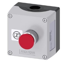 Корпус для командных устройств 22 мм, кругл., материал корпуса: пластмасса, верхняя часть корпуса, цвет: серый, 1 командный пункт, A = двухтактный выключатель, цвет: красный, металл, 30 мм, 1 НЗ, подключение на пружинных клеммах: монтаж на полу, Опорная к