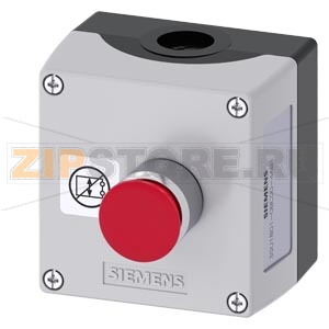 Корпус для командных устройств 22 мм, кругл., материал корпуса: пластмасса, верхняя часть корпуса, цвет: серый, 1 командный пункт, A = двухтактный выключатель, цвет: красный, металл, 30 мм, 1 НЗ, подключение на пружинных клеммах: монтаж на полу, Опорная к 