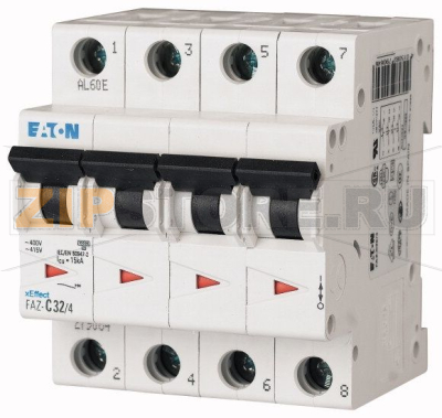 Выключатель автоматический 0,75А, кривая откл. C, 4 полюса, откл. способ. 15 кА Eaton FAZ-C0,75/4 
