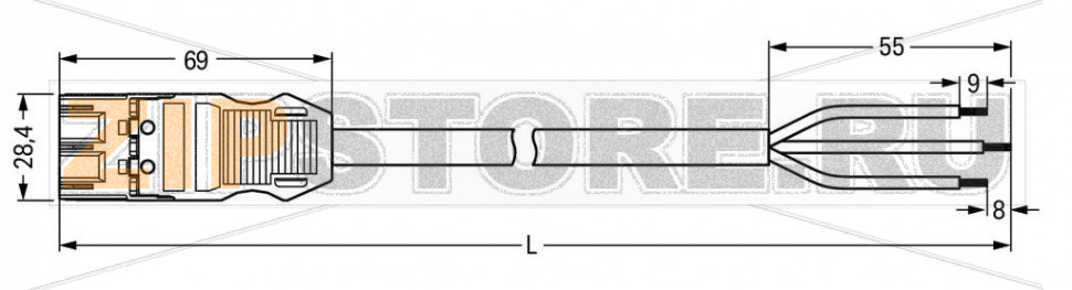 pre-assembled connecting cable; B2ca; Plug/open-ended; 3-pole; Cod. A; 8 m; 2,50 mm; black Wago 771-9293/217-801 Protected against mismating and maintenance-freeAdditional variable coding is possible....