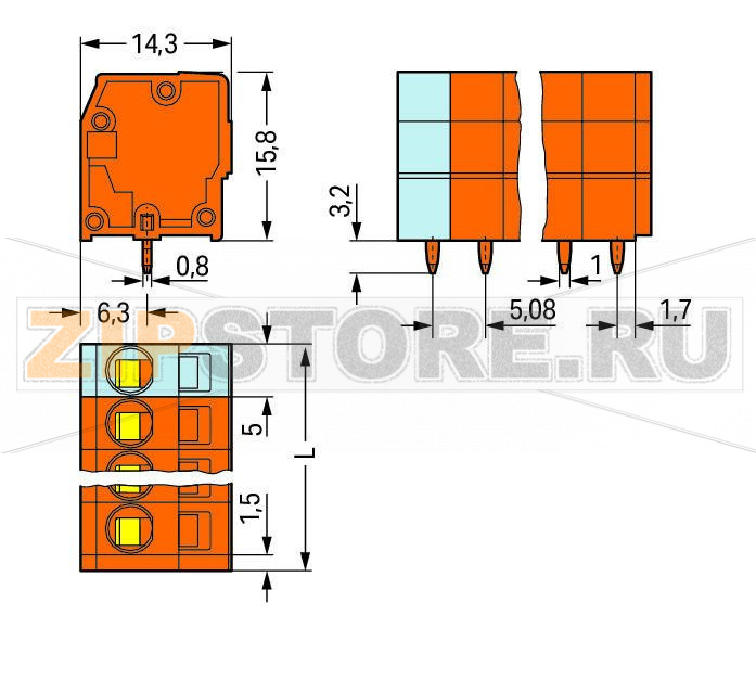 Клемма на печатную плату; 2,5 мм; Шаг контактов 5,08 мм; 24-пол.; CAGE CLAMP®; 2,50 mm; оранжевые Wago 739-174 Клеммные колодки с соединением CAGE CLAMP®, монтаж проводников при помощи отверткиВвод и работа проводника в вертикальном положении помогают экономить место...