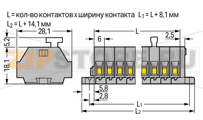 2-проводные клеммные колодки; 9-пол.; с одной стороны с нажимными кнопками; с крепежными фланцами; для винтового или аналогичных типов крепления; Крепежное отверстие 3,2 мм O; 2,5 мм; CAGE CLAMP®; 2,50 mm; серые Wago 261-109/331-000 