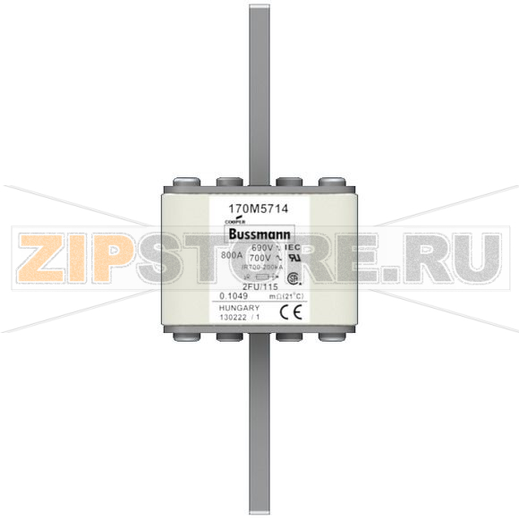 Предохранитель, 800 A, AC 690 В, 200 кА, size 2, 61x77x135 мм, aR, IEC UL Eaton FUSE 800A 690V 