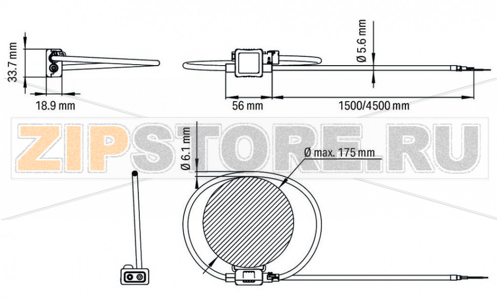 Rogowski coil; Primary rated current 4000 A; Output signal 22.5 mV per kA; Cable length 4.5 m; Feedthrough for measurement conductor 175 mm Wago 855-9450/2000-1751 