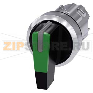 АКТУАТОР ПОВОРОТНОГО ПЕРЕКЛЮЧАТЕЛЯ С ВОЗМОЖНОСТЬЮ ПОДСВЕТКИ, 22MM, КРУГЛ., ГЛЯНЦЕВЫЙ МЕТАЛЛ, РУКОЯТКА ДЛИННАЯ ЧЁРНАЯ С ЗЕЛЁНОЙ ВСТАВКОЙ, 3 КОММУТАЦИОННЫХ ПОЛОЖЕНИЯ: I-O-II, С ФИКСАЦИЕЙ, УГОЛ ПОВОРОТА РУКОЯТКИ 2X45 ГРАД.: 10:30Ч./12Ч./13:30Ч. Siemens 3SU10 