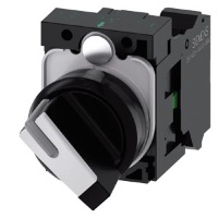 ПОВОРОТНЫЙ ПЕРЕКЛЮЧАТЕЛЬ С ВОЗМОЖНОСТЬЮ ПОДСВЕТКИ, 22MM, КРУГЛЫЙ, ПЛАСТИК, КОРОТКАЯ ЧЁРНАЯ РУКОЯТКА С БЕЛОЙ ВСТАВКОЙ, 2 КОММУТАЦИОННЫХ ПОЛОЖЕНИЯ O-I, С ФИКСАЦИЕЙ, 10:30Ч/13:30Ч, С ДЕРЖАТЕЛЕМ, 1NO,  ПРУЖИННЫЕ КЛЕММЫ, С ГРАВИРОВКОЙ ЛАЗЕРОМ, UPPER CASE Sieme