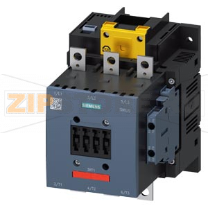 Контактор, AC-1, 275 А/690 В/40 &amp;#176;C, S6, трехполюсный, 200–277 В AC/DC, F-PLC-IN, с варистором, 2 НО + 2 НЗ, без возможности отсоединения, присоединительная шина/ винтовой зажим Siemens 3RT1456-6SP36-3PA0 