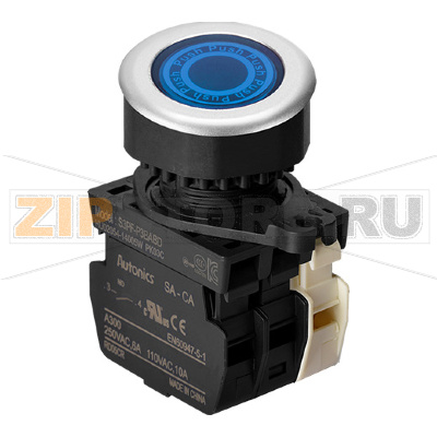 Выключатель кнопочный, головка: круглая, утопленная, Ø отверстия: 30 мм Autonics S3PF-P3BABL 