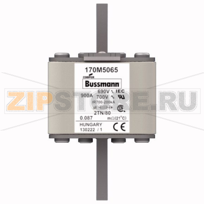 Предохранитель, 900 A, AC 690 В, 200 кА, 2, 61x75x108 мм, aR, DIN, IEC Eaton FUSE 900A 690V 2TN 