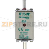 Предохранитель, 63 A, AC 500 В, 120 кА, NH00, aM, IEC Eaton FUSE NH SIZE 00 AM 63A 500V