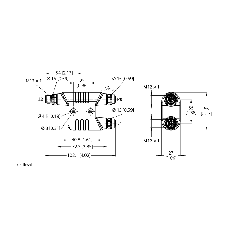 H-разветвитель (малый) Turck VH2-M12L-F4-M4-F4/TS1004 