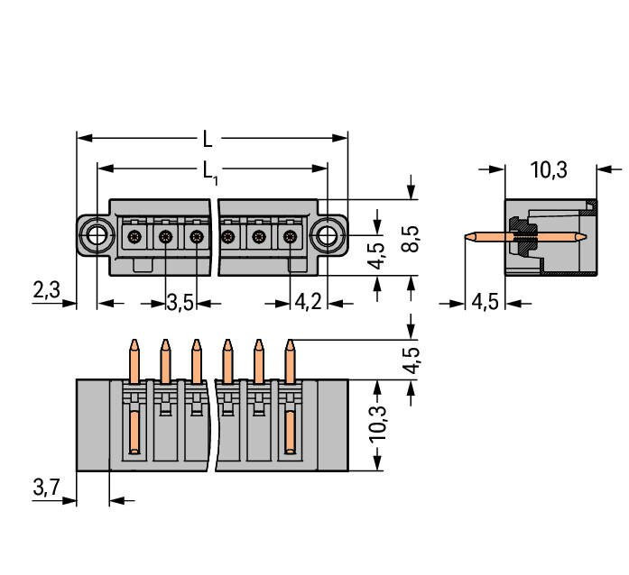 MCS MINI Вилка THT; 1.0 x 1.0 mm solder pin; прямые; 100% защита от неправильного подсоединения; Резьбовой фланец; Шаг контактов 3,5 мм; 8-пол.; светло-серые Wago 734-138/108-000 Сечение контактов 1 x 1 мм позволяет проводить ток до 10 A100% защита от неправильного подсоединенияВозможны варианты кодировки...