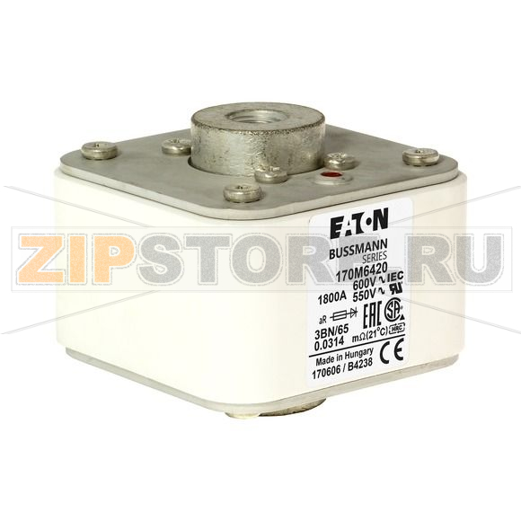 Предохранитель, 1800 A, AC 600 В, 200 кА, size 3, 76x92x53 мм, aR, IEC UL Eaton FUSE 1800A 600 