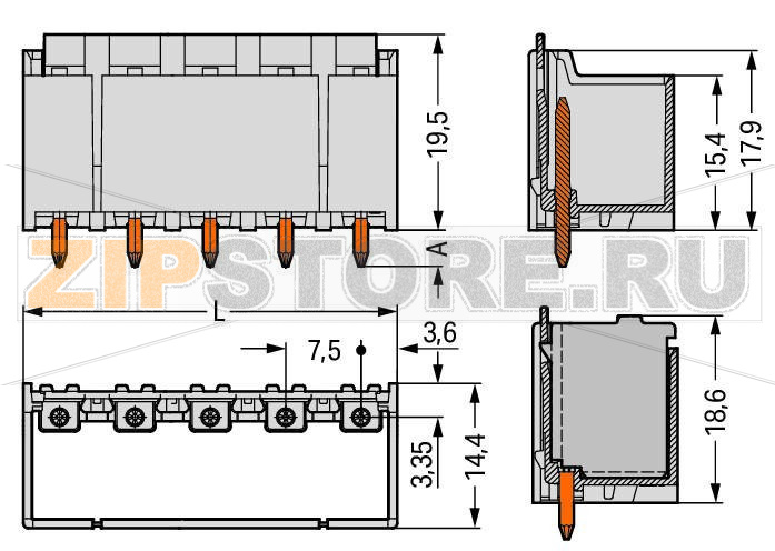 Вилка THT; 1.4 mm O solder pin; прямые; Шаг контактов 7,5 мм; 4-пол.; светло-серые Wago 2092-3404 Сборка розеток без потери полюсов позволяет разделение различных функций в одной вилкеКодировочные штифты, установленные в вилку, предотвращают неправильную стыковку, что позволяет последующее кодирование в сквозных соединенияхКорпус вилки полностью закрывает розетку, что обеспечивает виброустойчивость до 20 g...