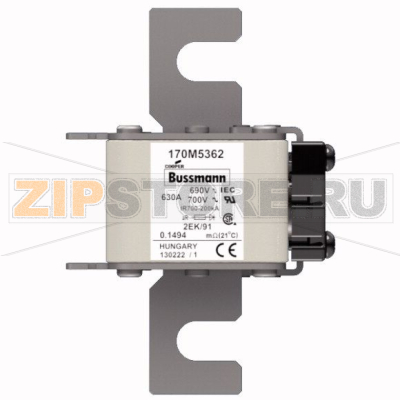 Предохранитель, 630 A, AC 690 В, 200 кА, size 2, 61x77x126 мм, aR, IEC UL Eaton FUSE 630A 690V 
