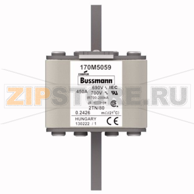 Предохранитель, 450 A, AC 690 В, 200 кА, 2, 61x75x108 мм, aR, DIN, IEC Eaton FUSE 450A 690V 2TN 