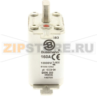Предохранитель, 160 A, AC 1000 В, 125 кА, DIN 00, aR, DIN, IEC Eaton FUSE 160A 1000V DIN 00 AR