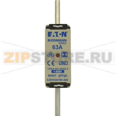 Предохранитель, 63 A, AC 400 В, 120 кА, NH01, gL/gG, IEC Eaton NH FUSE 63A 400V GG/GL SIZE 01 